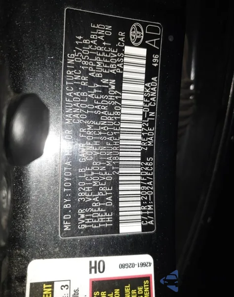 2014 Toyota Corolla L из США, поврежденный, VIN 2T1BURHE1EC180717